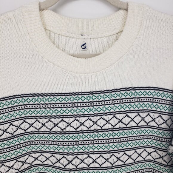 Lou & Grey Fair Isle Pullover Sweater M Relaxed Fit Crew Neck Cotton Cream Green - Picture 6 of 6